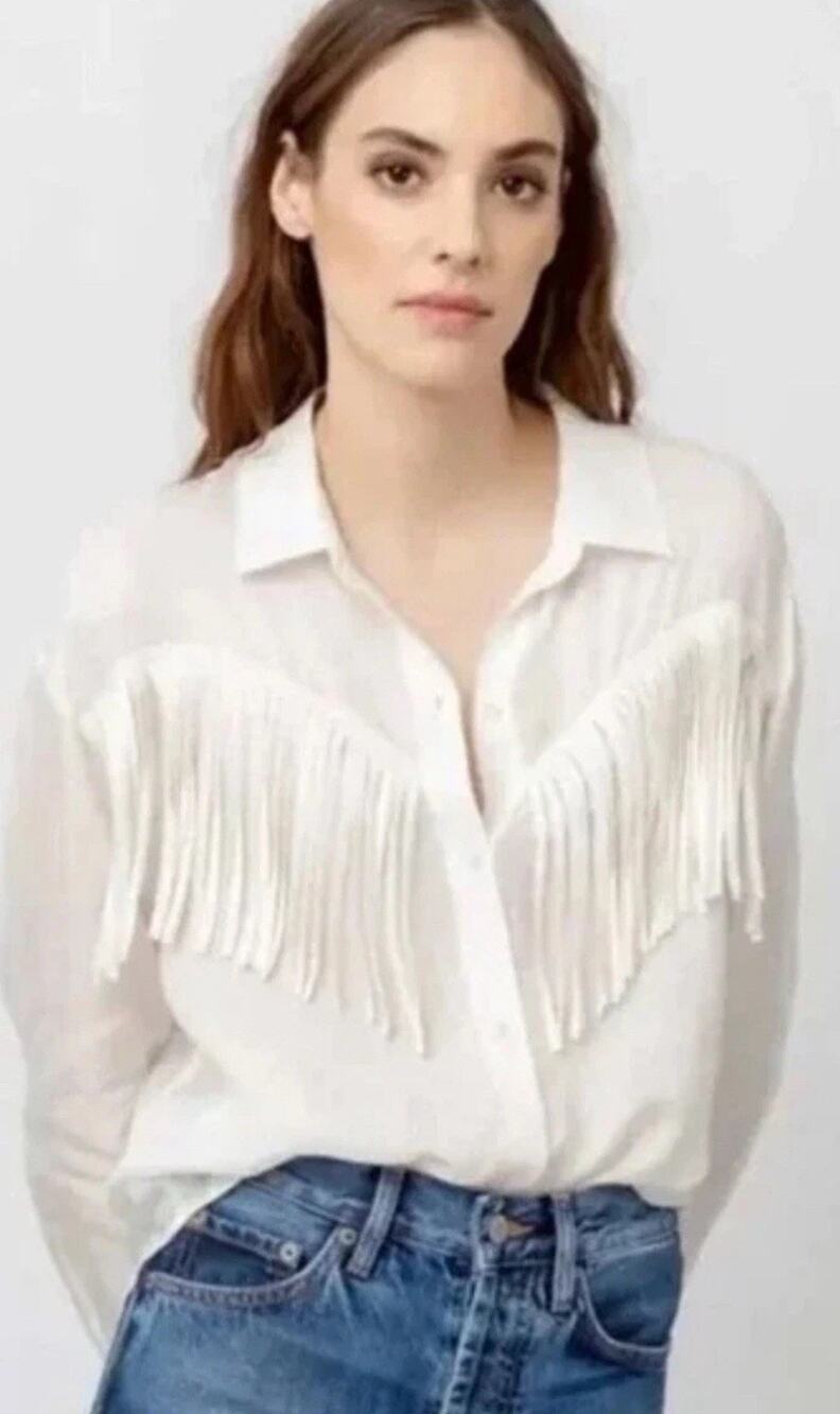 Rails Dallas Fringe Button Down Shirt Ivory XXL Western Country Cowgirl New W13